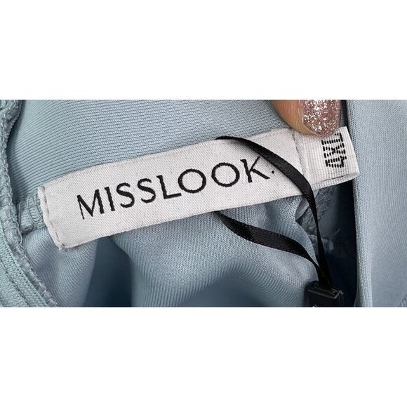 NWT Misslook Sz 4XL Blue Tie Mock Neck Sheath Dress NEW - Picture 7 of 8